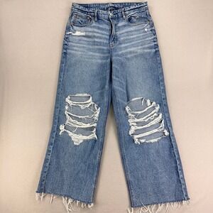 American Eagle Jeans Womens 8 Curvy Super High Rise Baggy Straight Distressed